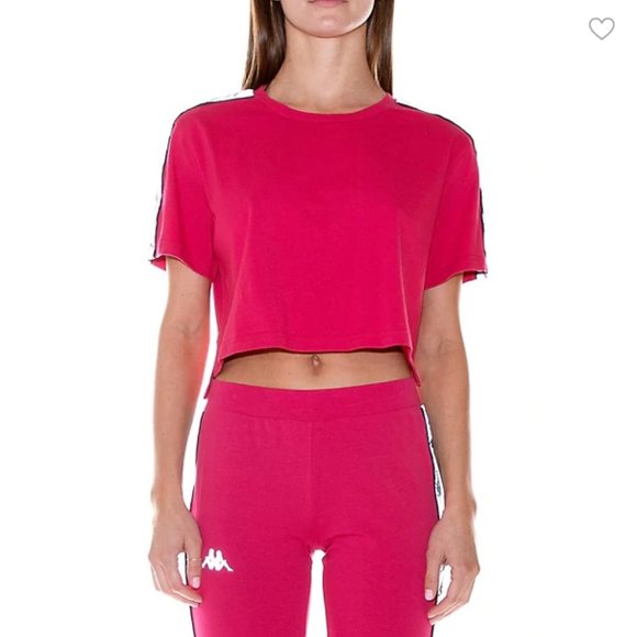 Kappa Tops - Kappa Tape Sleeve Logo Cotton Cropped Tee Size L Bright Pink